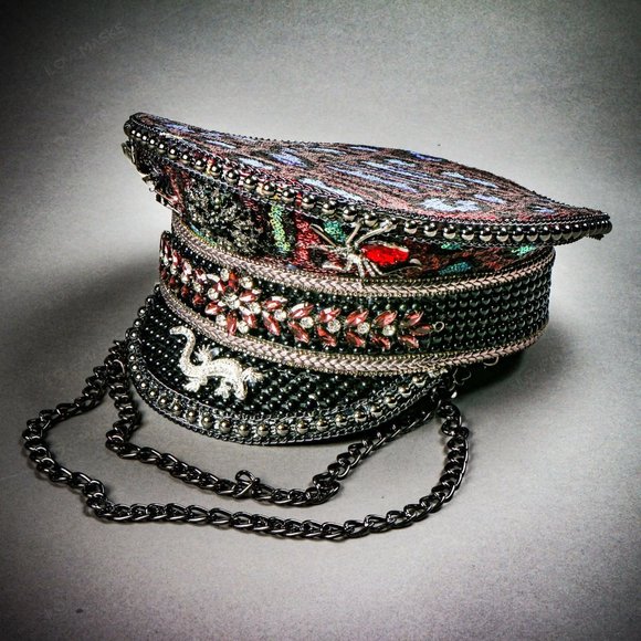 Steampunk Burgundy Leopard Military Captain Cap main image 10